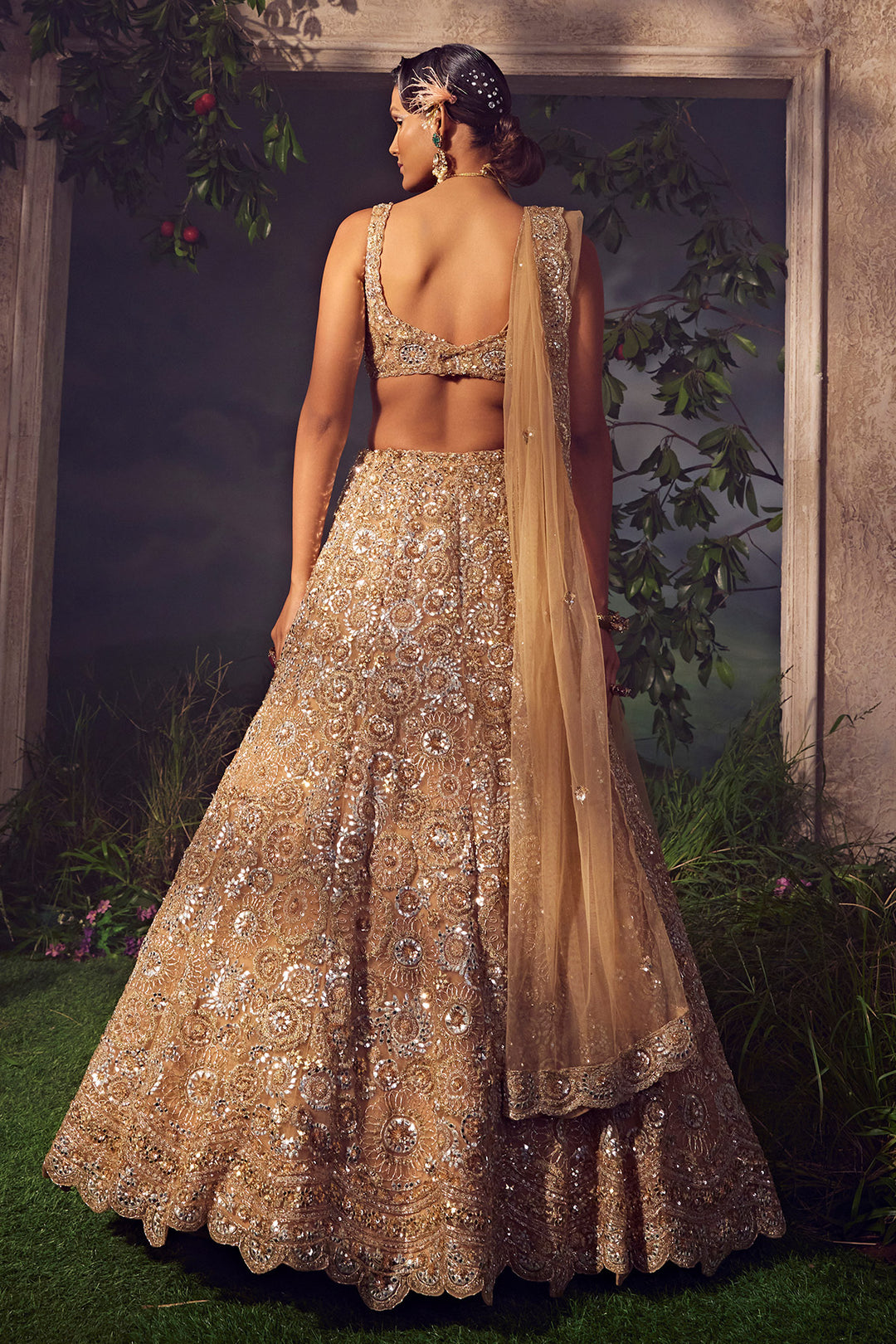 Amber Gold Tulle Lehenga