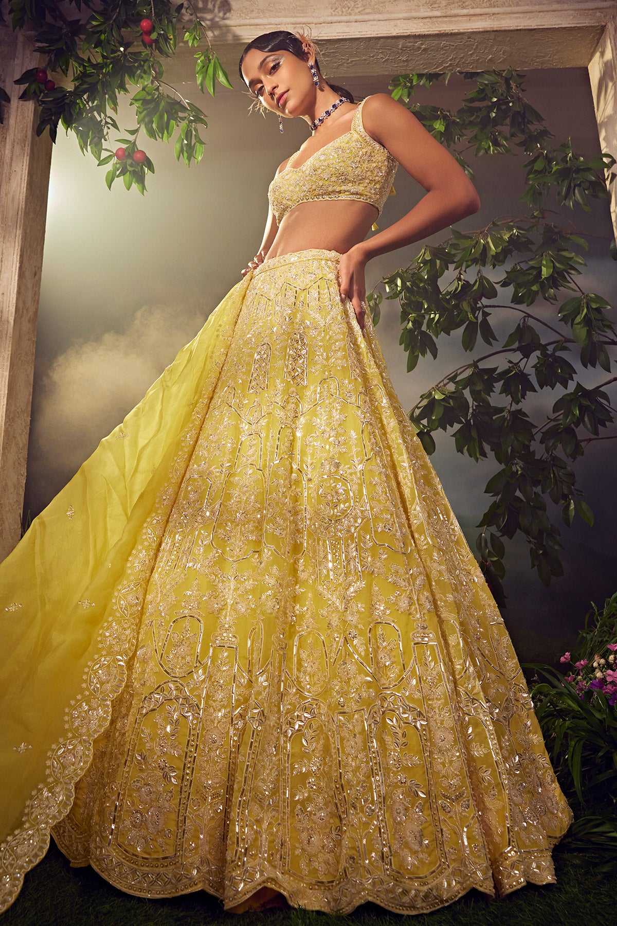 Surbhi Gupta Tie-dye Organza Lehenga Set | Yellow, Organza, Top | Organza  lehenga, Aza fashion, Fashion