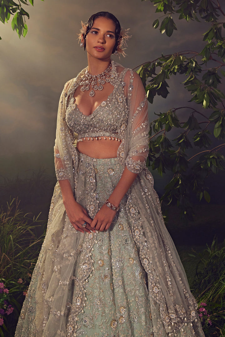 Jade Green Organza Lehenga