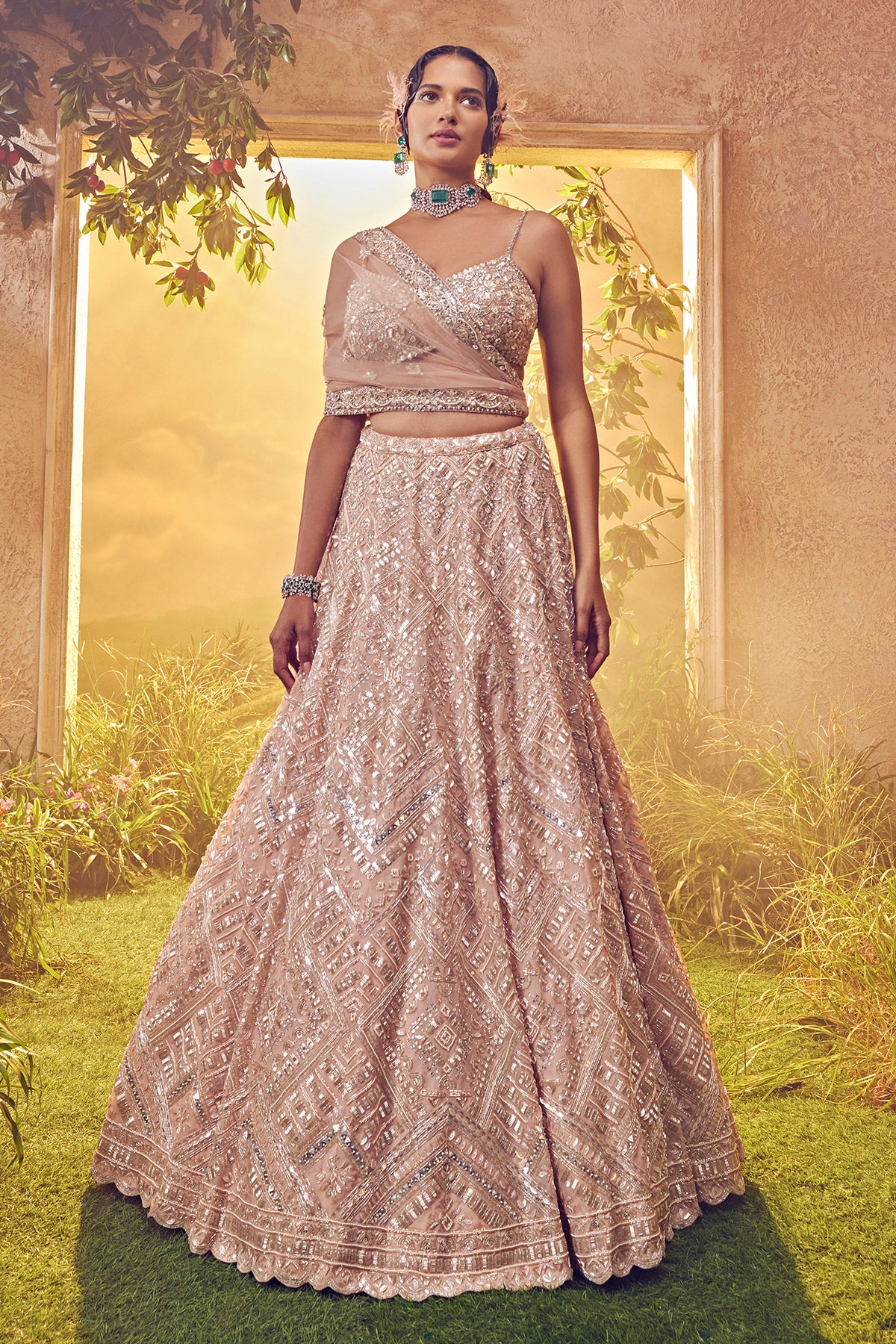 Tara Sutaria Is A Summer Dream In A Blush Pink Rs 5 Lakh Hand Painted  Designer Lehenga From Anita Dongre