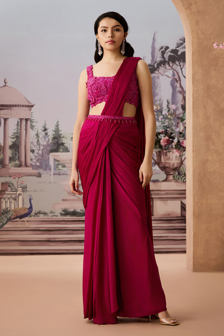 Magenta Pushp Sari