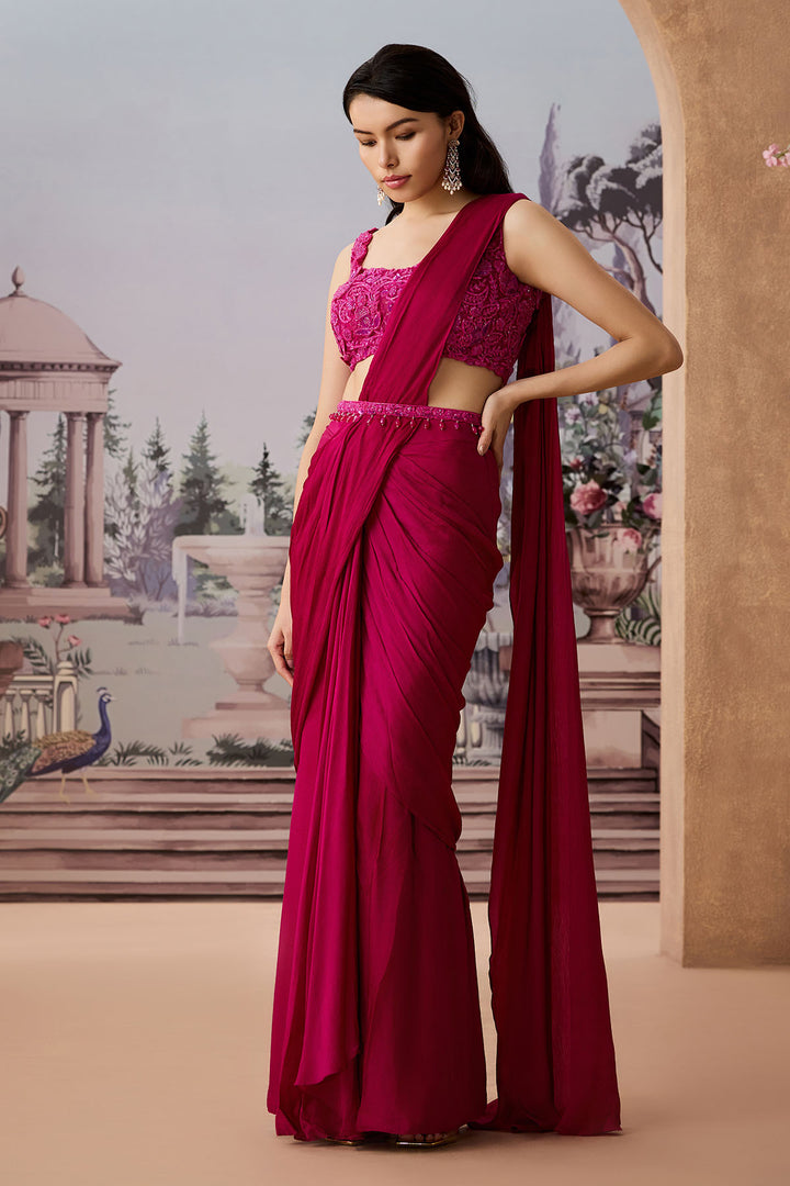 Magenta Pushp Sari