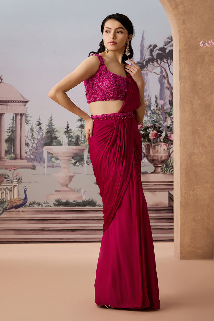 Magenta Pushp Sari