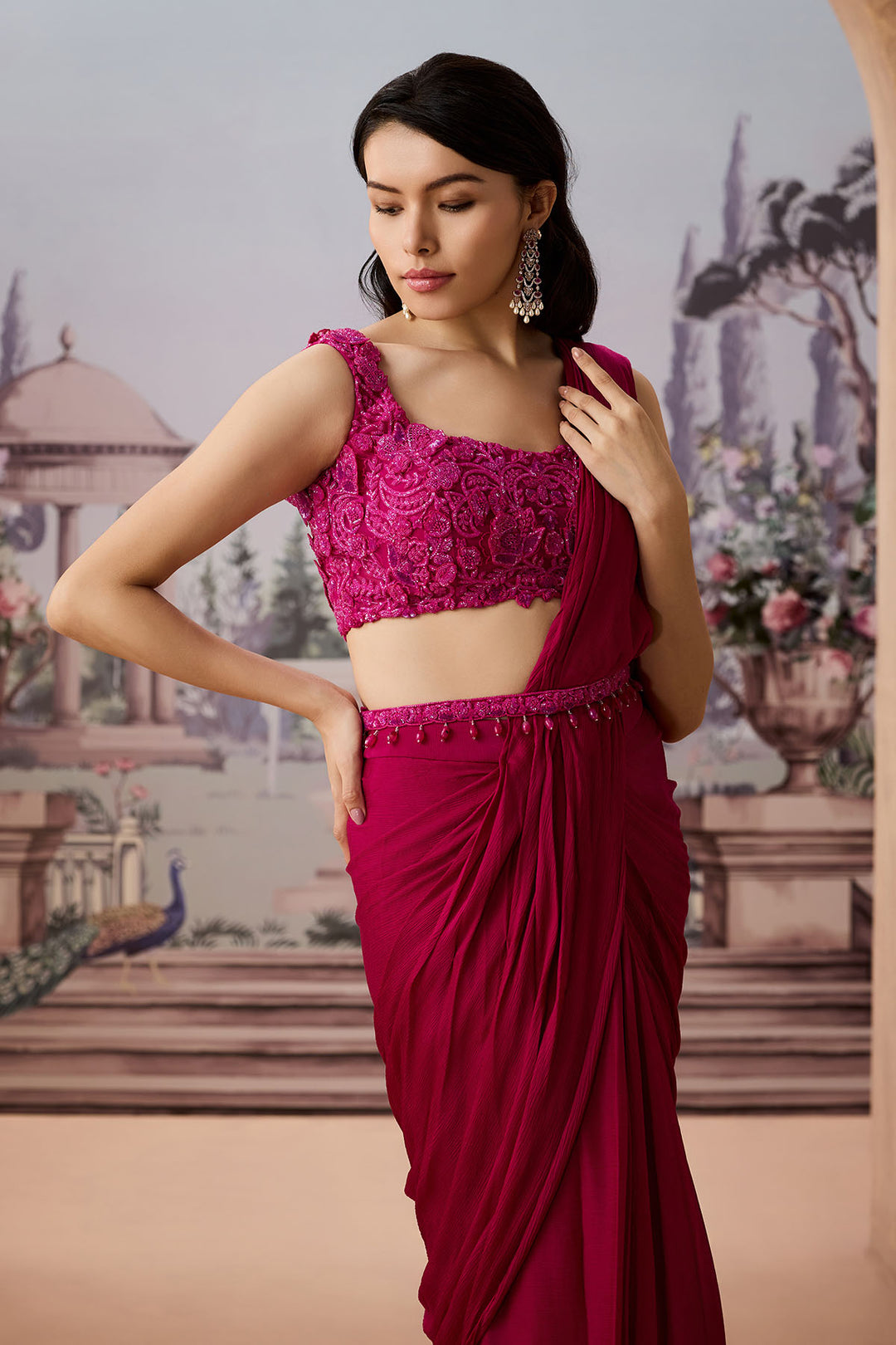 Magenta Pushp Sari