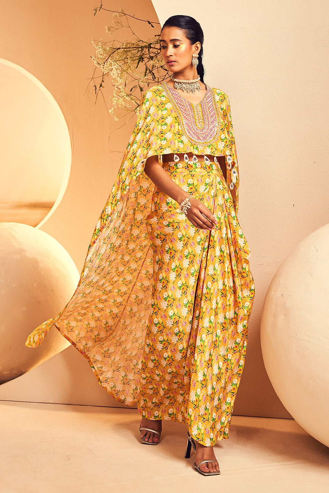 Yellow Motif High-Low Top Skirt