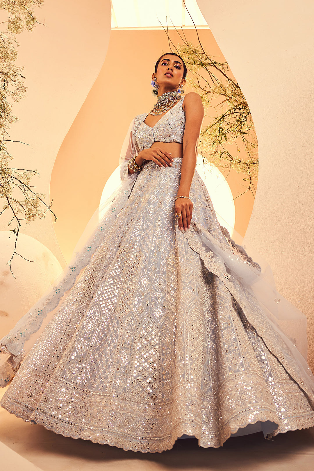 Sky Blue Mirror Lehenga