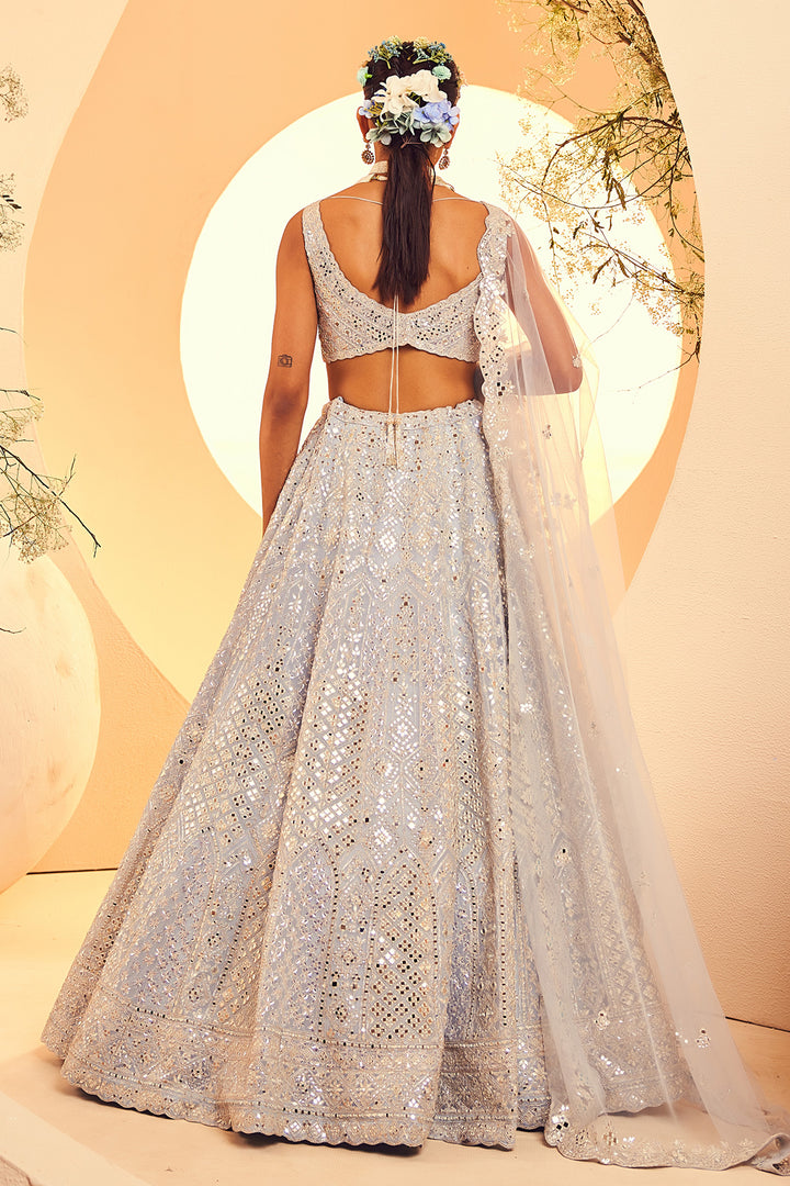 Sky Blue Mirror Lehenga