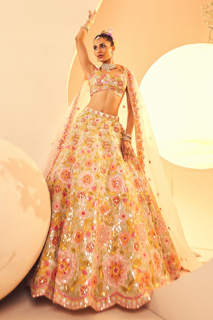 Ivory Aplique Lehenga