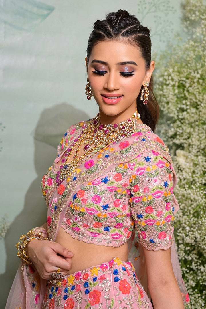 Tanisha in Salmon Pink Organza Lehenga