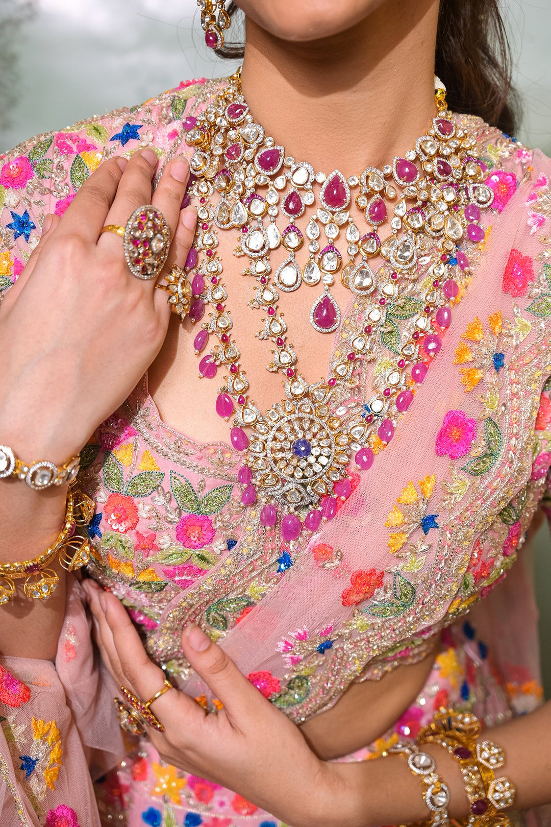 Tanisha in Salmon Pink Organza Lehenga