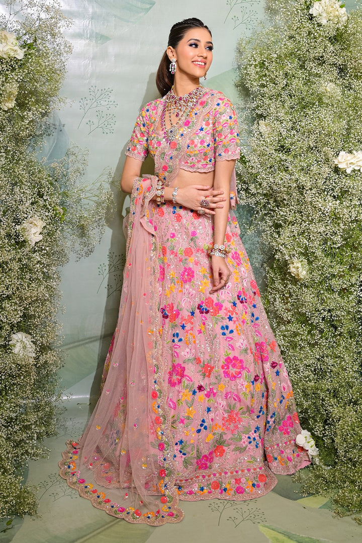 Tanisha in Salmon Pink Organza Lehenga