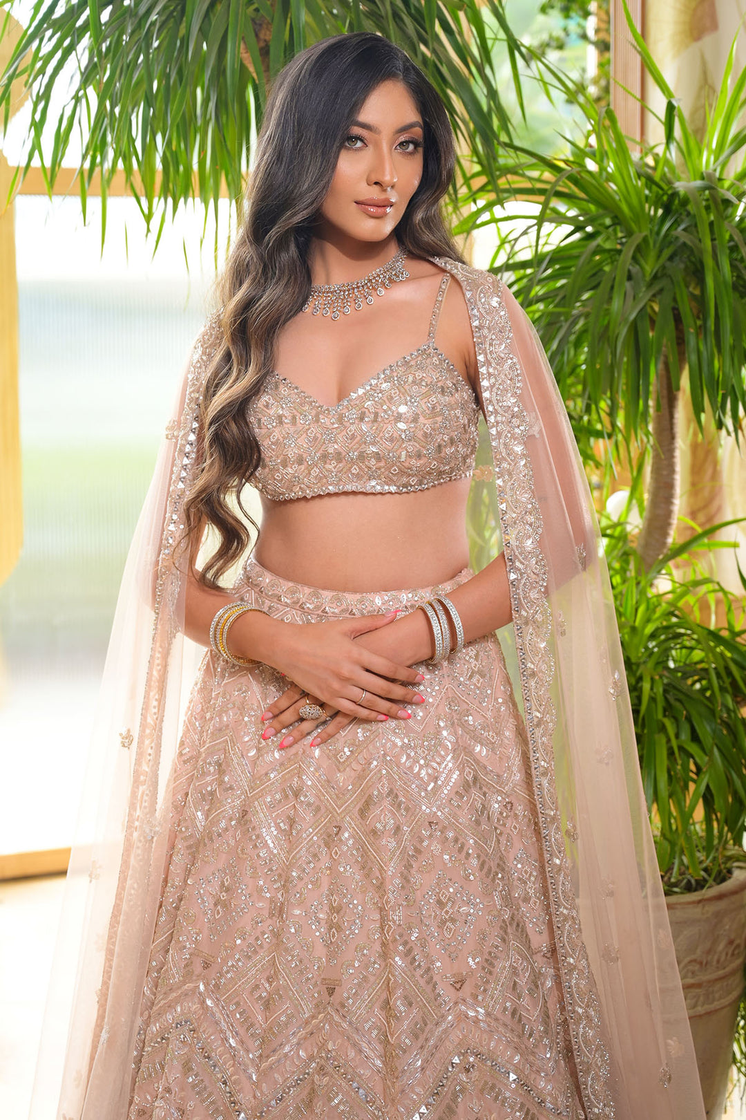 Salmon Organza Lehenga