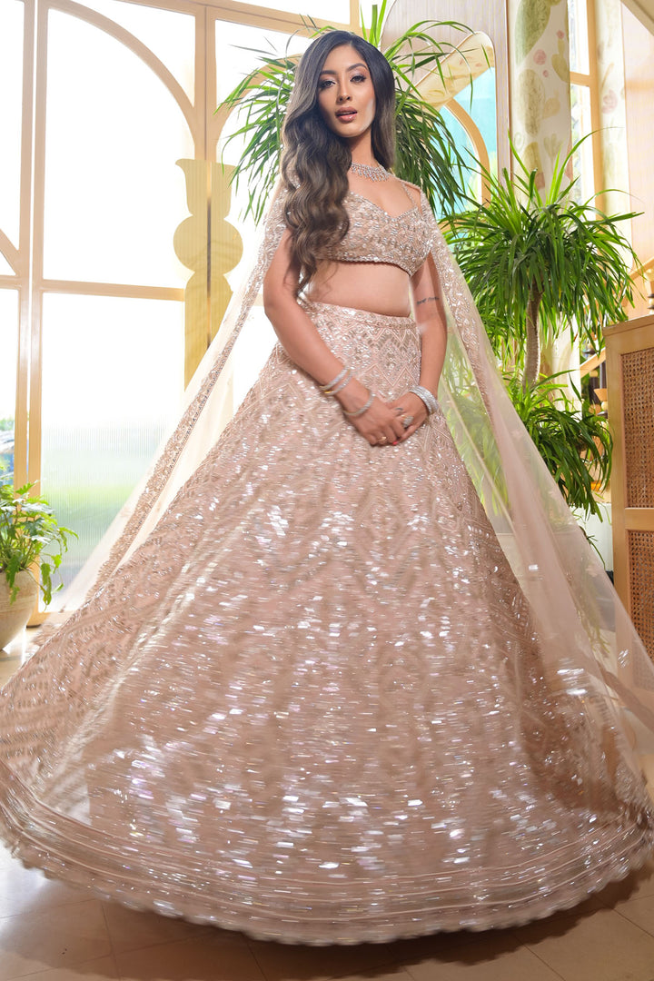 Salmon Organza Lehenga