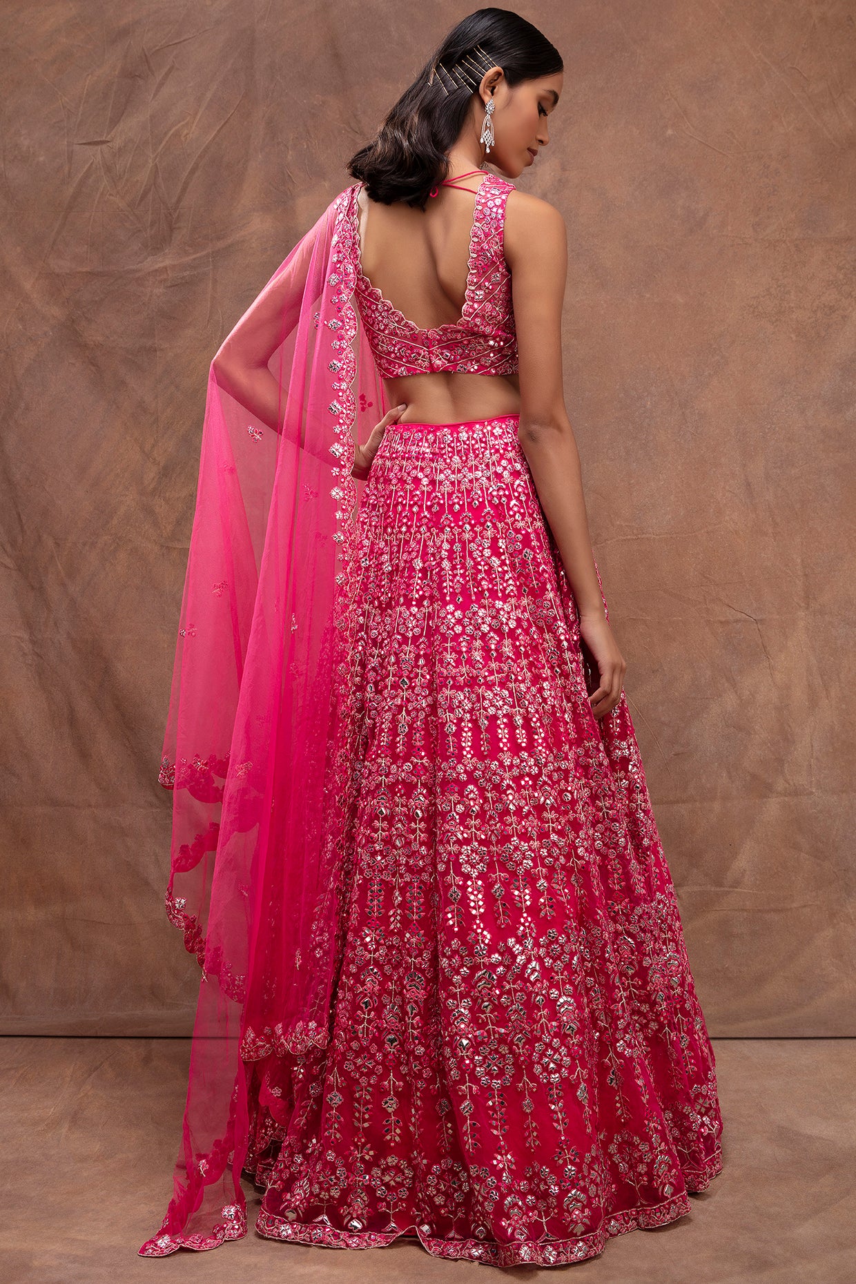 Fuchsia Pink Raw Silk Lehenga Set | WaliaJones