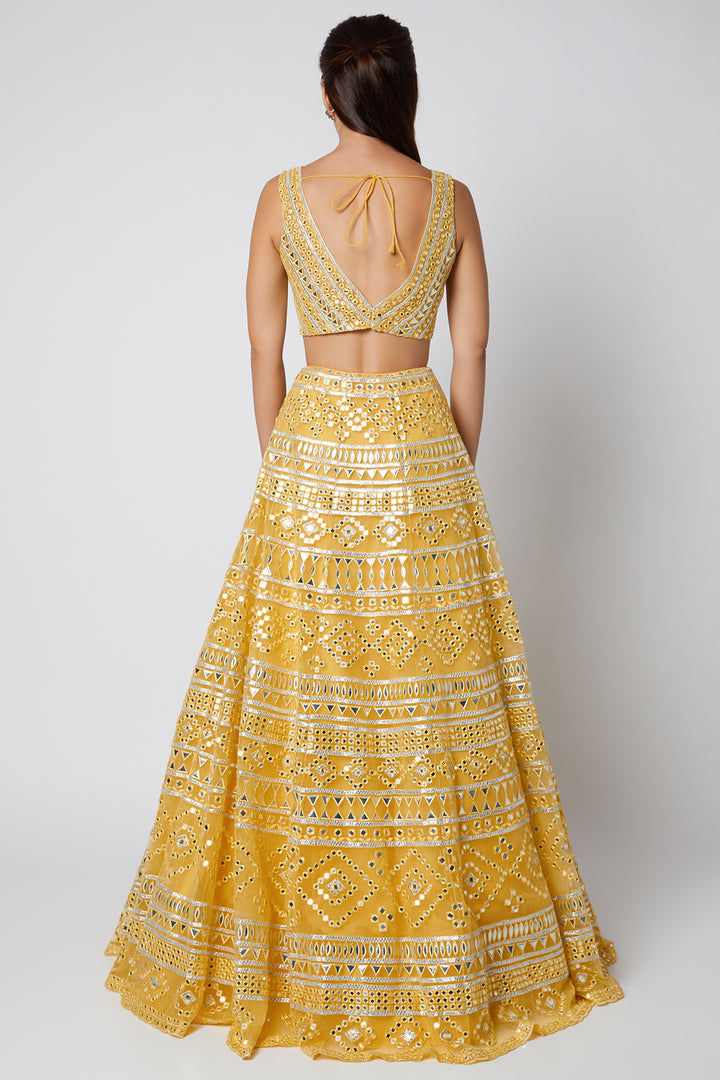 Yellow Mirror Embrodiery Lehenga Set