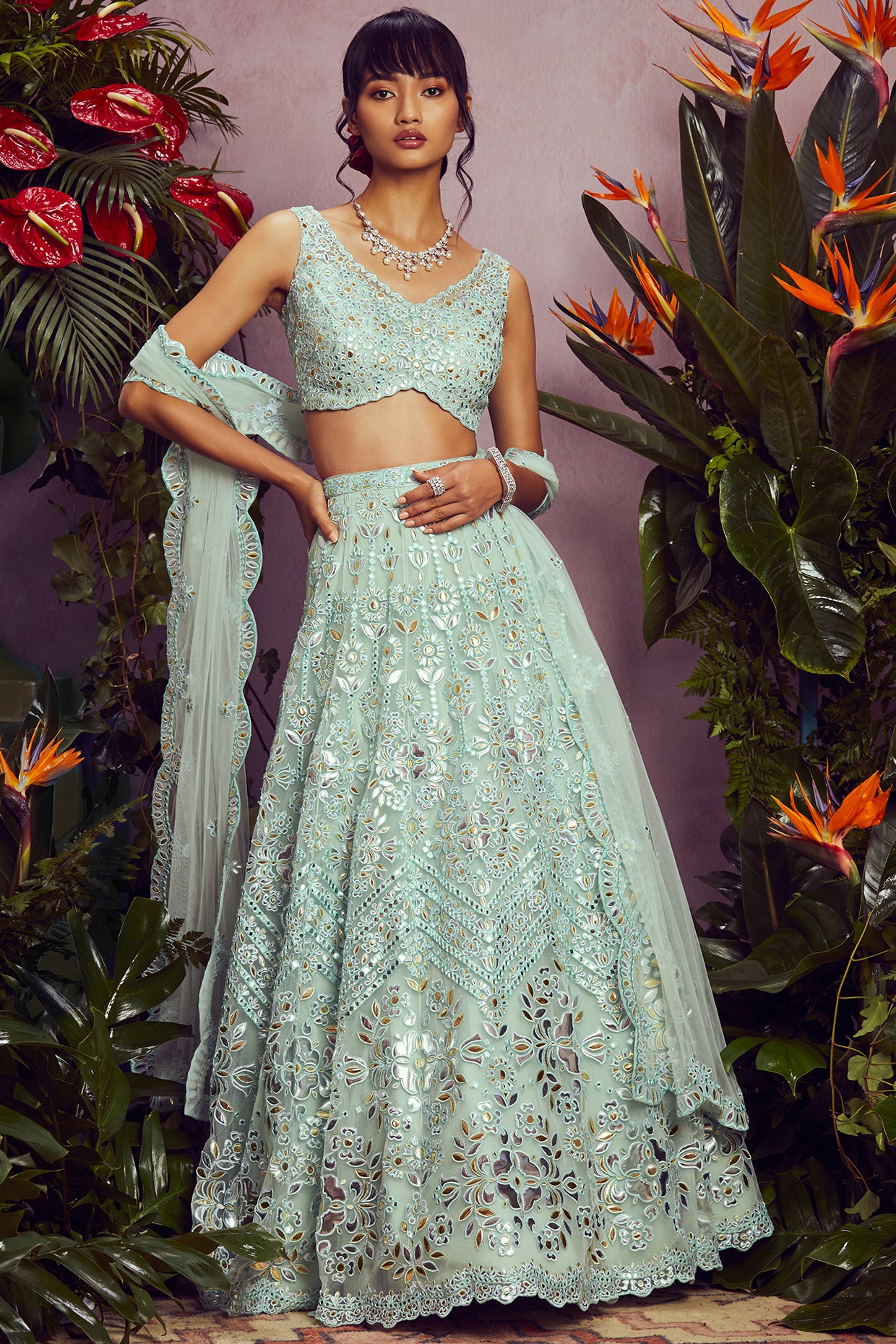 Photo of Silver grey lehenga for cocktail