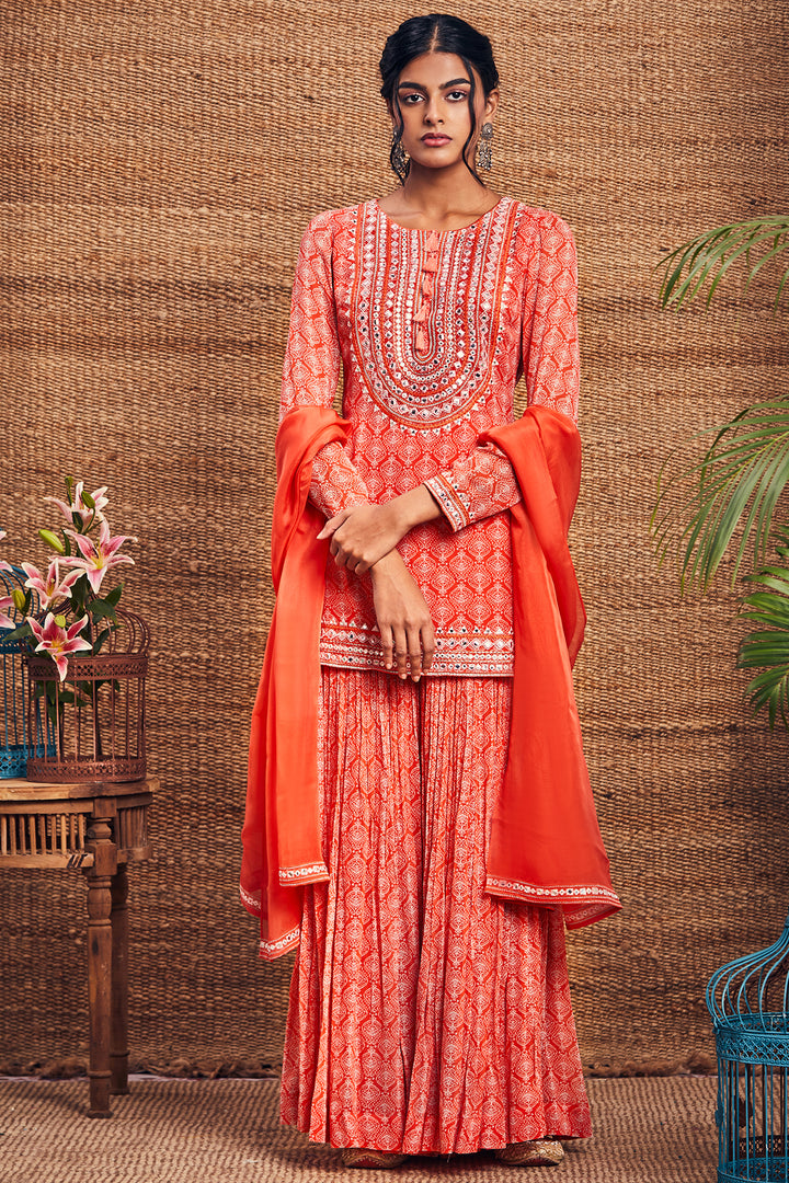 Orange Georgette Gharara Set