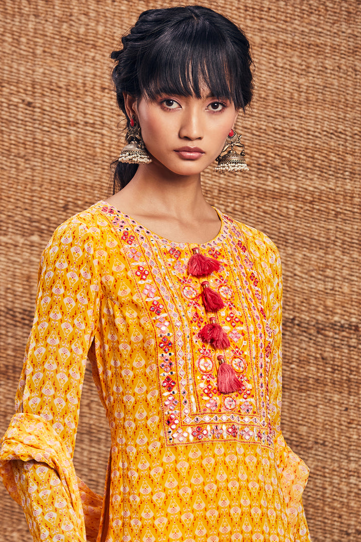 Yellow Printed Kurta Set