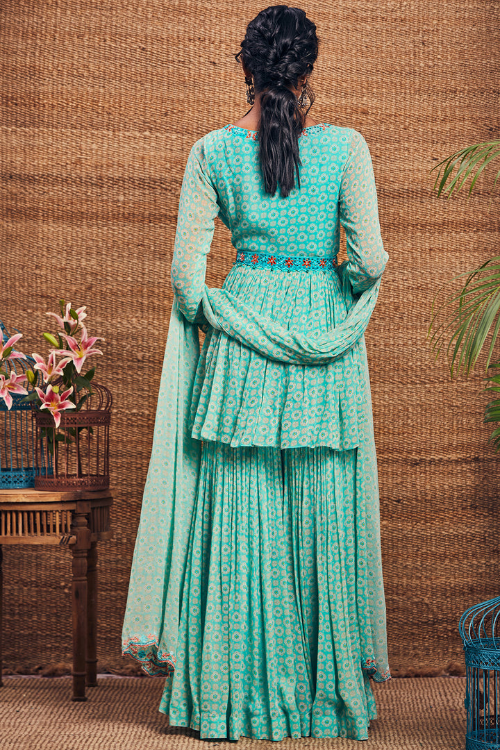 Turquoise Printed Gharara Set