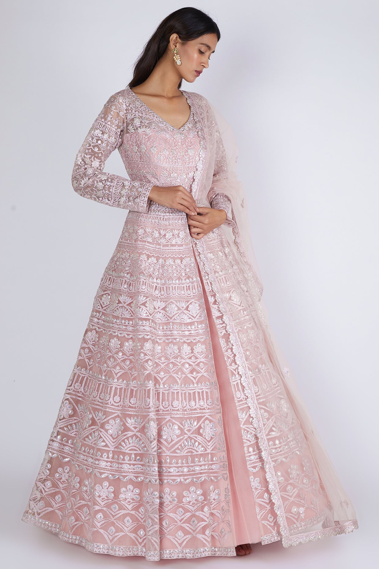 Buy Pink Foil Printed Net Lehanga Jacket Set Wedding Wear Online at Best  Price | Cbazaar
