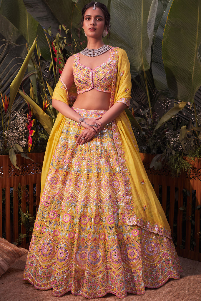 Buy Bollywood Sabyasachi Inspired Green color Fine art silk bridal lehenga  choli in UK, USA and Can