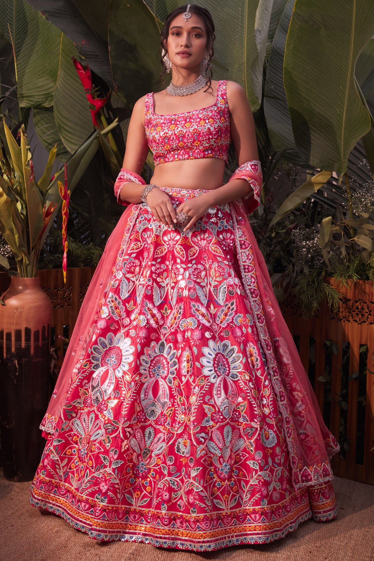 Buy Reception Lehengas - Pink And Orange Embroidery Wedding Lehenga Choli
