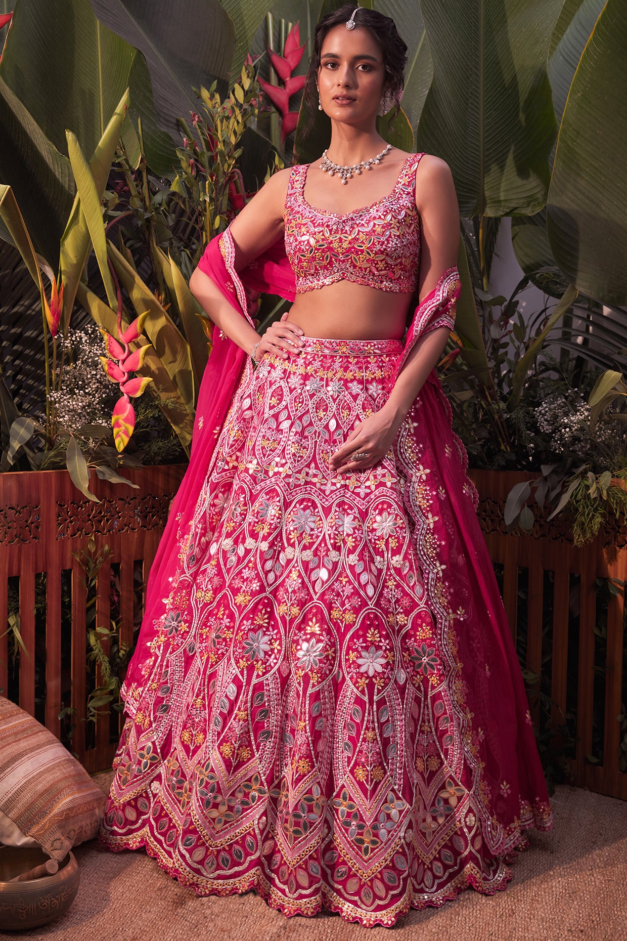 Bridal Lehenga - Rani Pink Designer Style Embroidered Lehenga Choli –  Empress Clothing