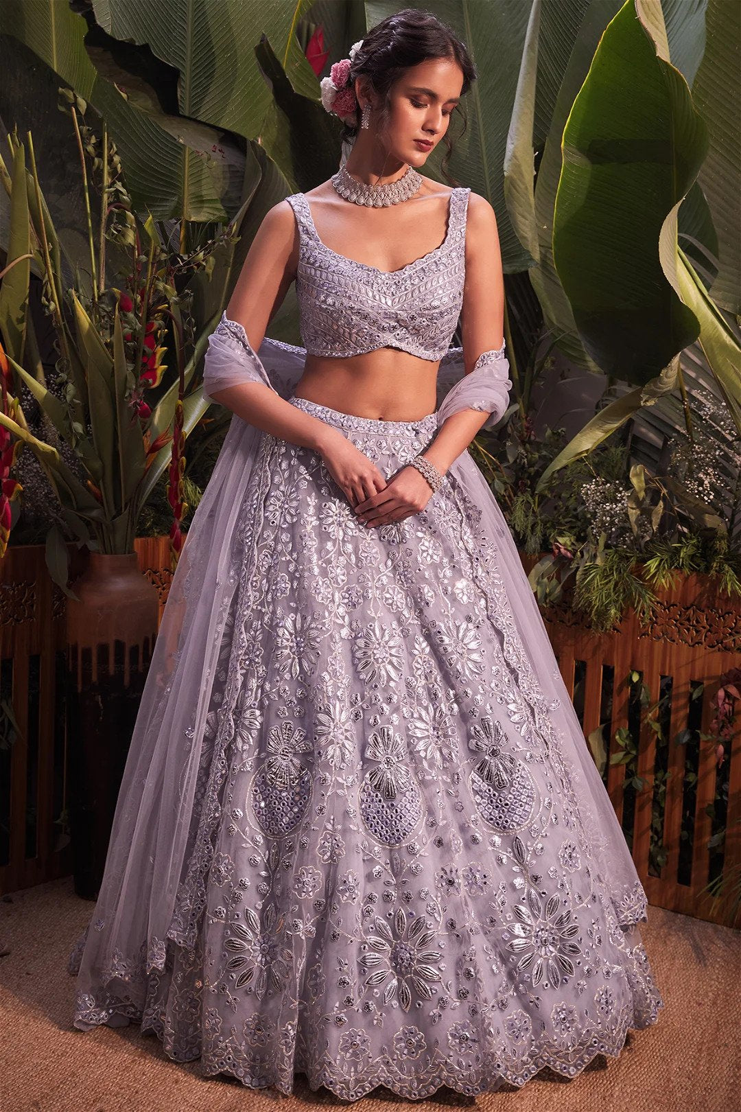 Greyish Blue Mirror Lehenga