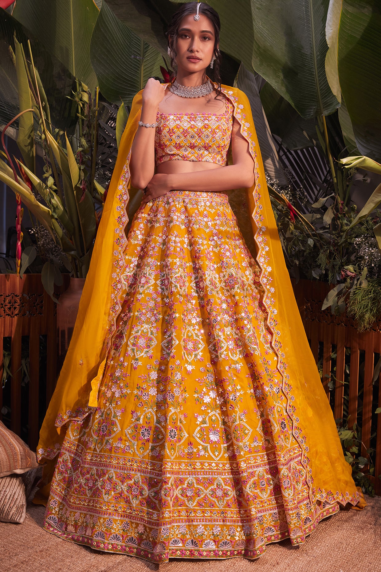 Buy Yellow And Orange Zari Embroidered Wedding Lehenga Choli In USA, UK,  Canada, Australia, Newzeland online