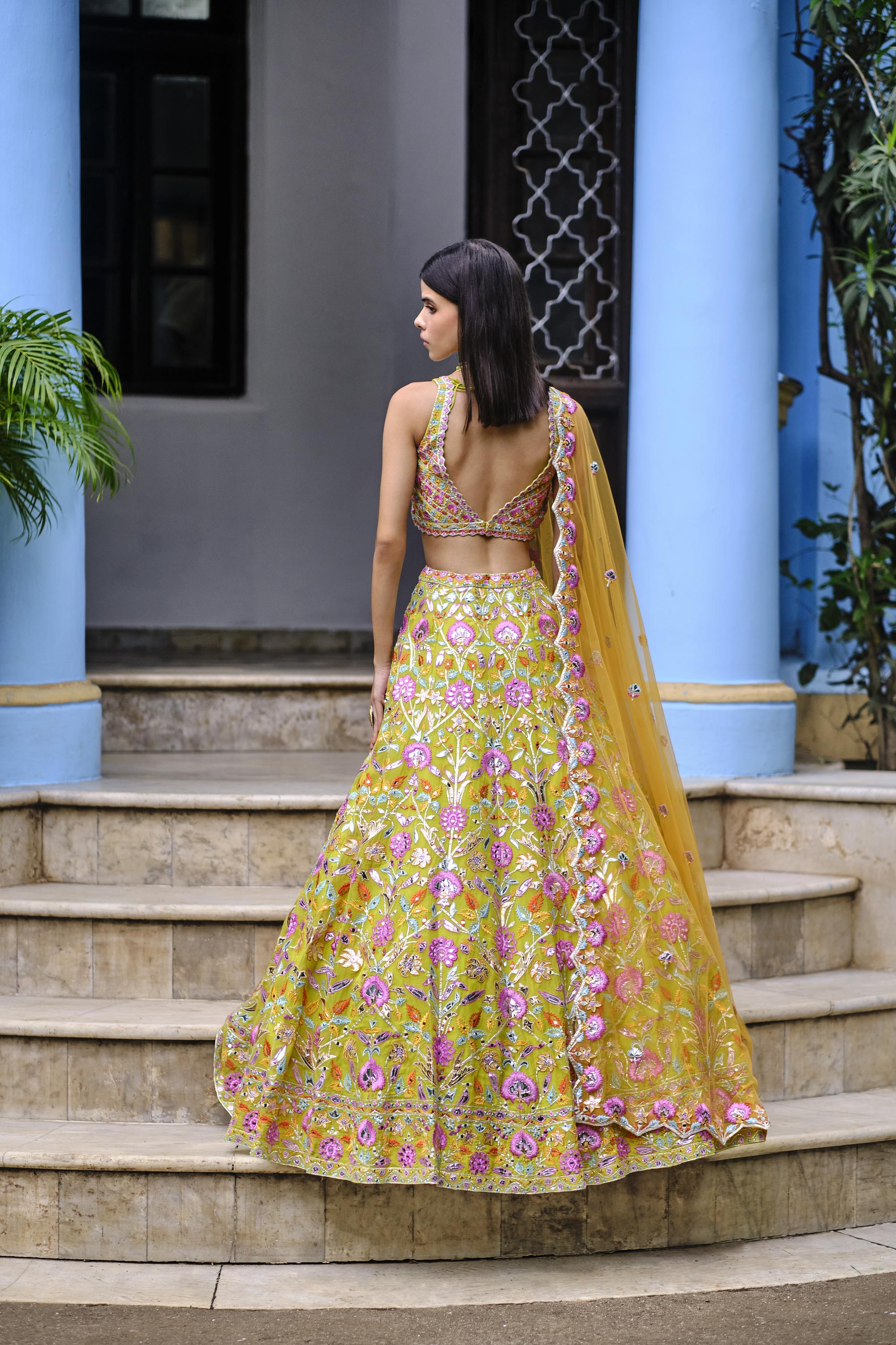 Buy Designer Lehengas - Lime Green Sequence Embroidery Festive Lehenga  Choli At Hatkay In USA UK Canada