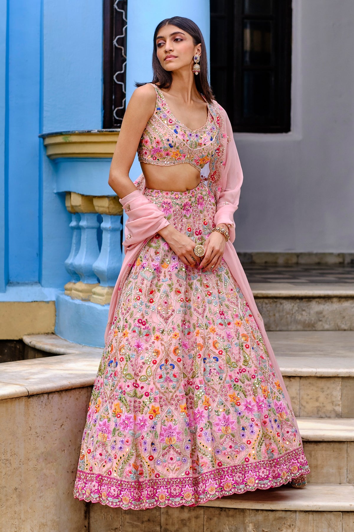 Buy Indo-Western Pearl Work Embroidered Lehenga Choli Online for Women in  USA