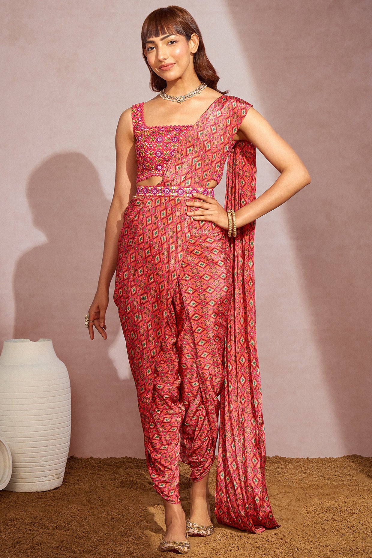 Buy Lavanya The Label Pink Dhoti Saree with Stitched Blouse online